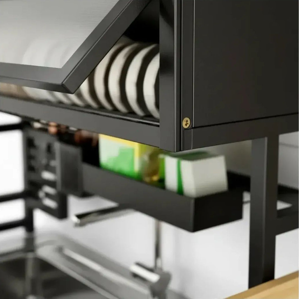 Escurridor Organizador Con Doble Tapa Platero Negro