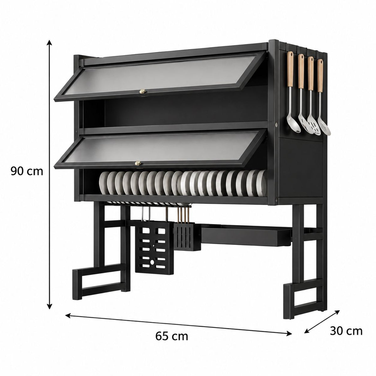 Escurridor Organizador Con Doble Tapa Platero Negro
